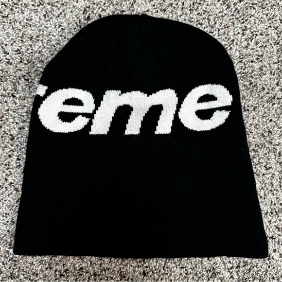 Supreme Black Wrap Big White Logo Cotton Cashmere Beanie GUC - Picture 5 of 6